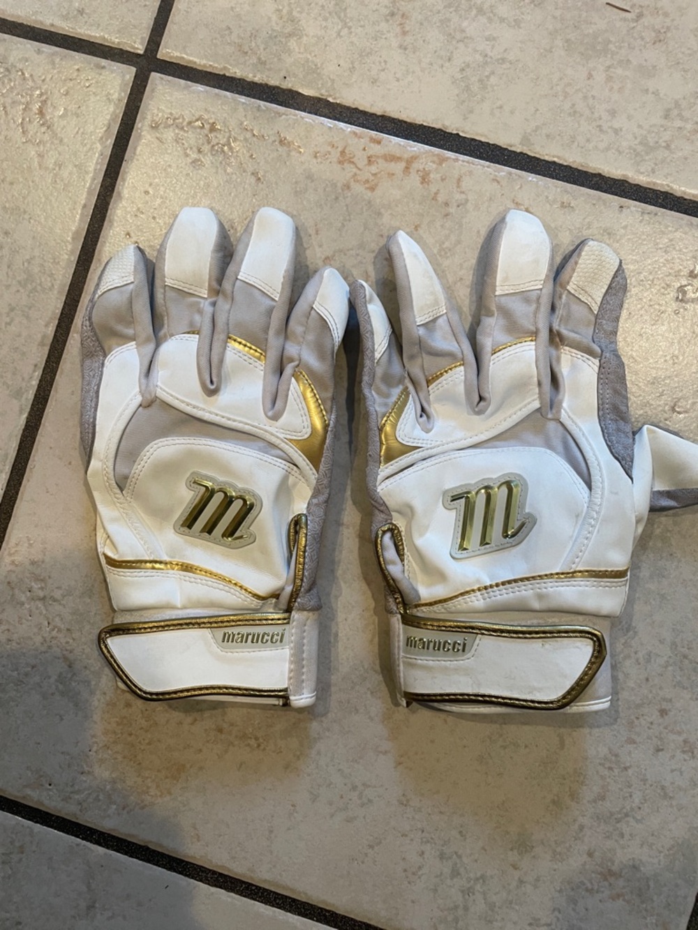 Marucci Men’s White & Gold Batting Gloves